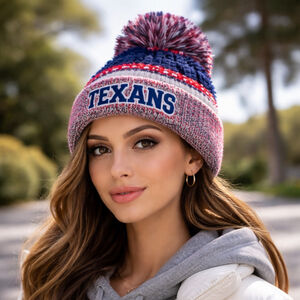 Texans Sport-Tek Pom Beanie Red White Blue Knit NFL Winter Hat Y2K Unisex OS